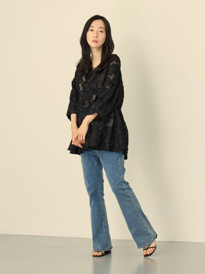 [Maternity/Postpartum] Stretch flare denim pants Blue