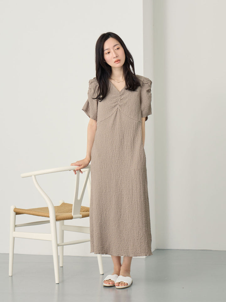 [Maternity/nursing clothes] Power shoulder I-line dress Gray