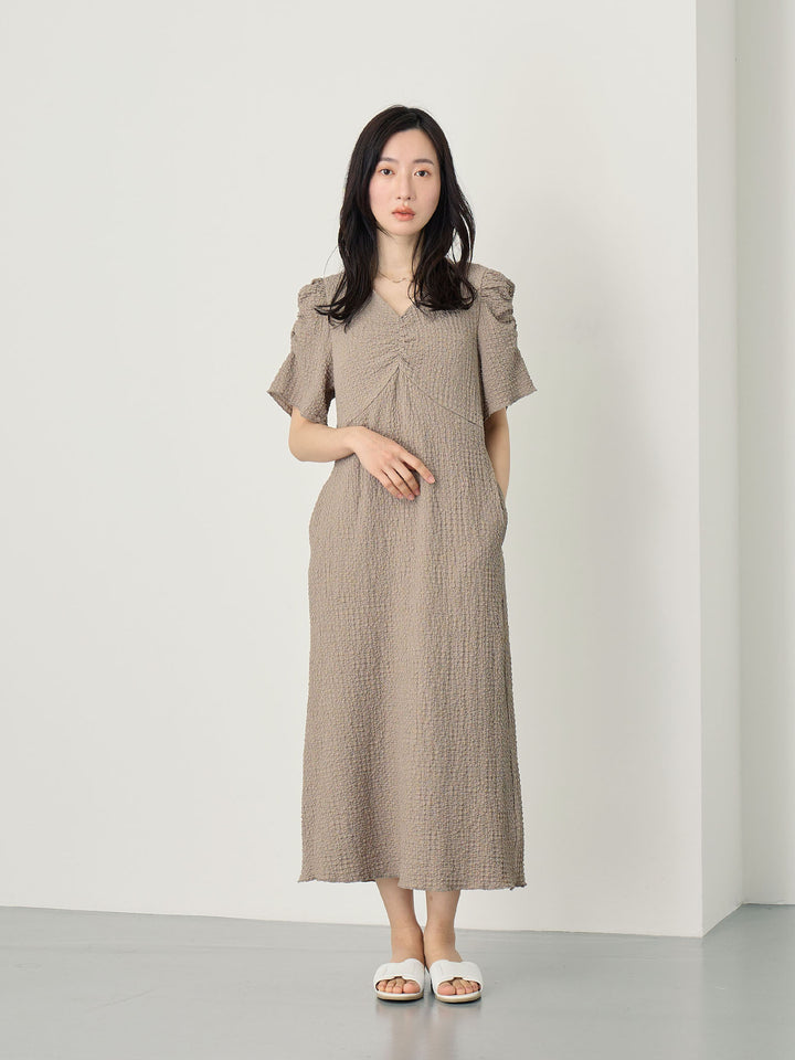 [Maternity/nursing clothes] Power shoulder I-line dress Gray