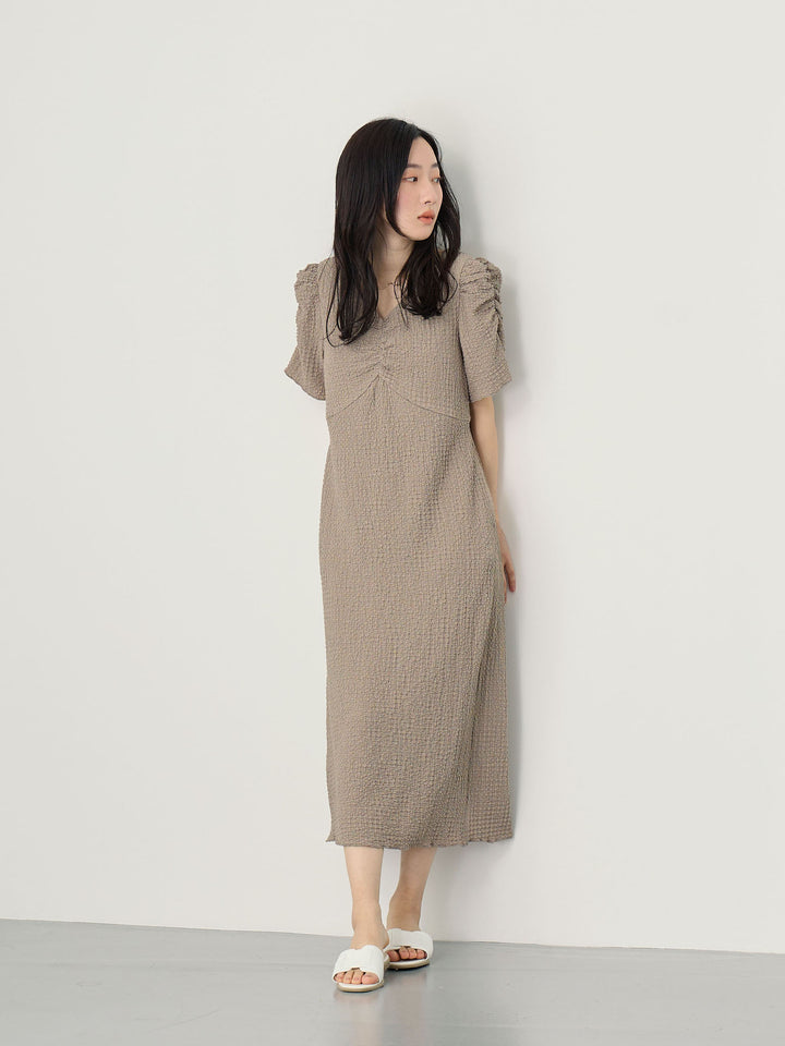 [Maternity/nursing clothes] Power shoulder I-line dress Gray