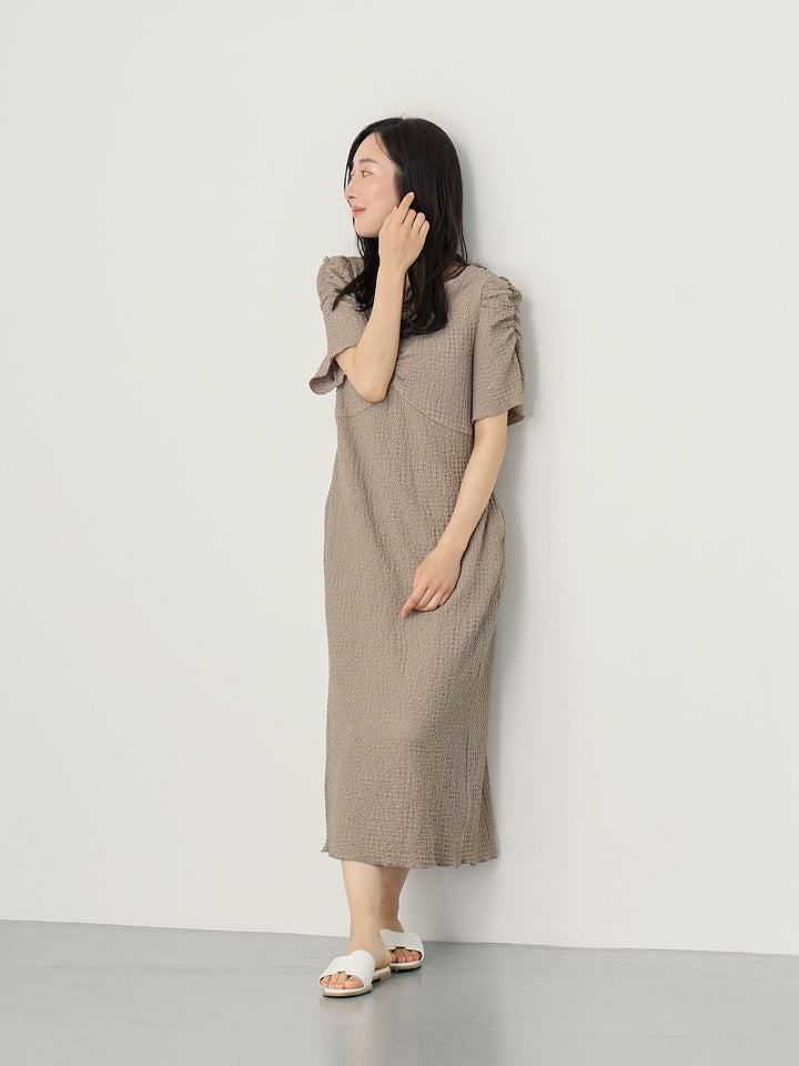 [Maternity/nursing clothes] Power shoulder I-line dress Gray