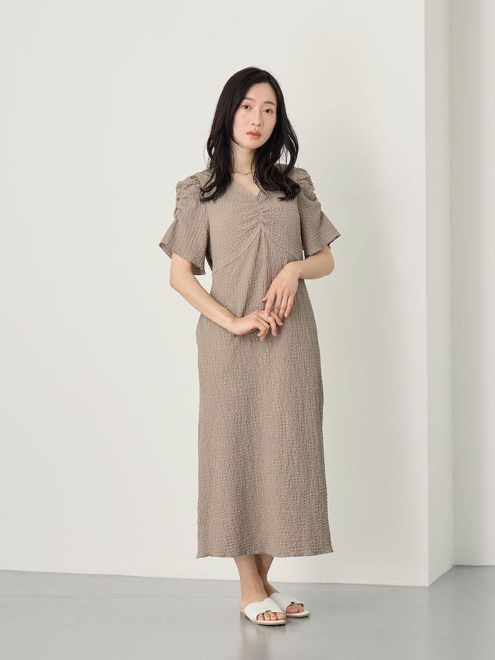 [Maternity/nursing clothes] Power shoulder I-line dress Gray