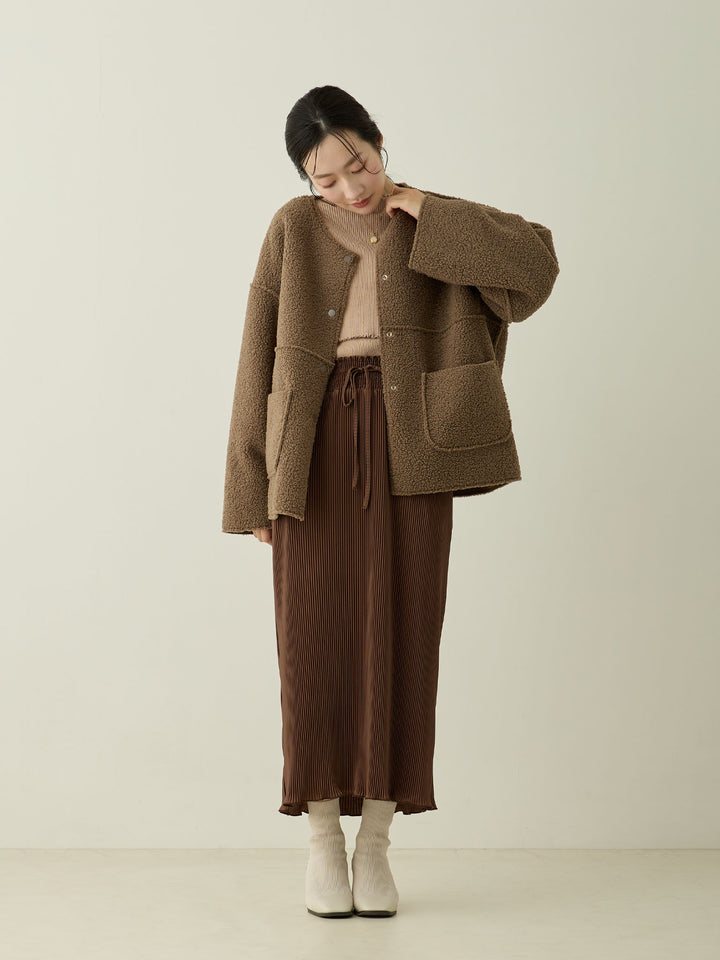 【マタニティ・産後】リバーシブルボアダッカー付きジャケット Brown