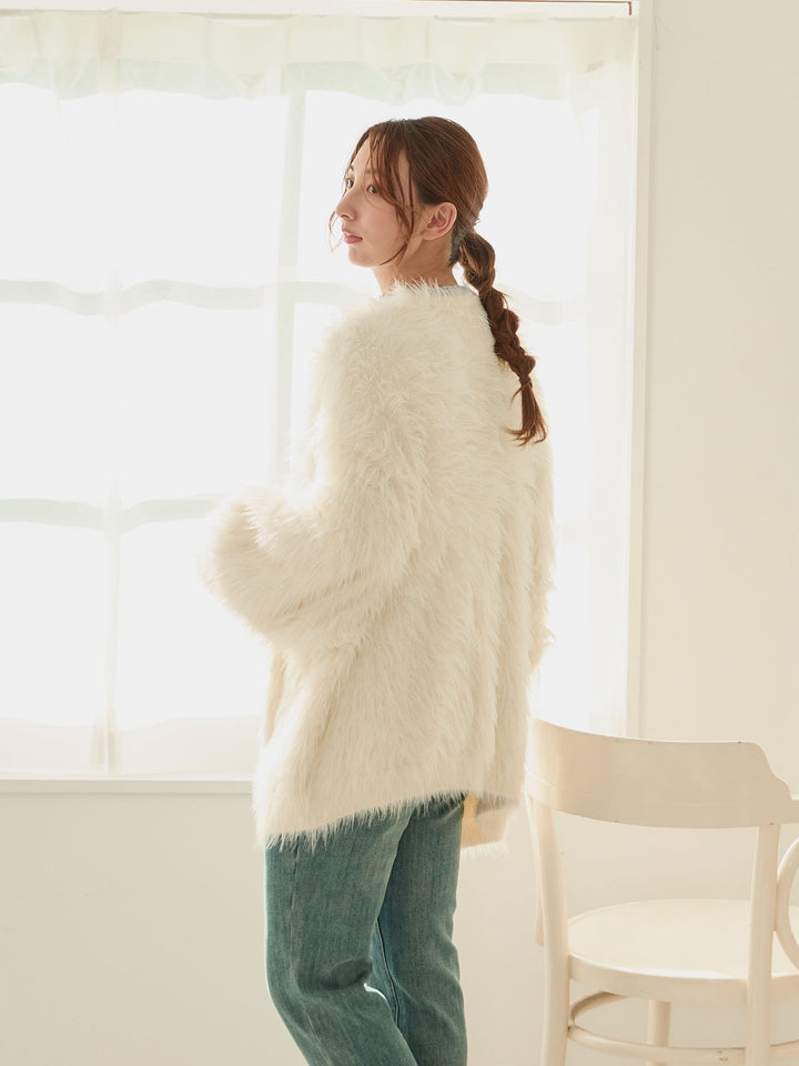 [Maternity/Nursing Wear] Fluffy Cardigan Ecru