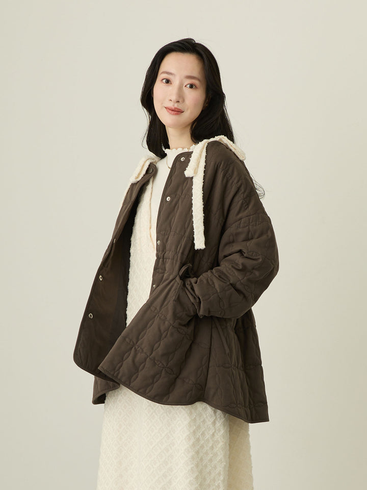 [Can be used for maternity and postpartum] Original quilted outerwear with ducker, Charcoal