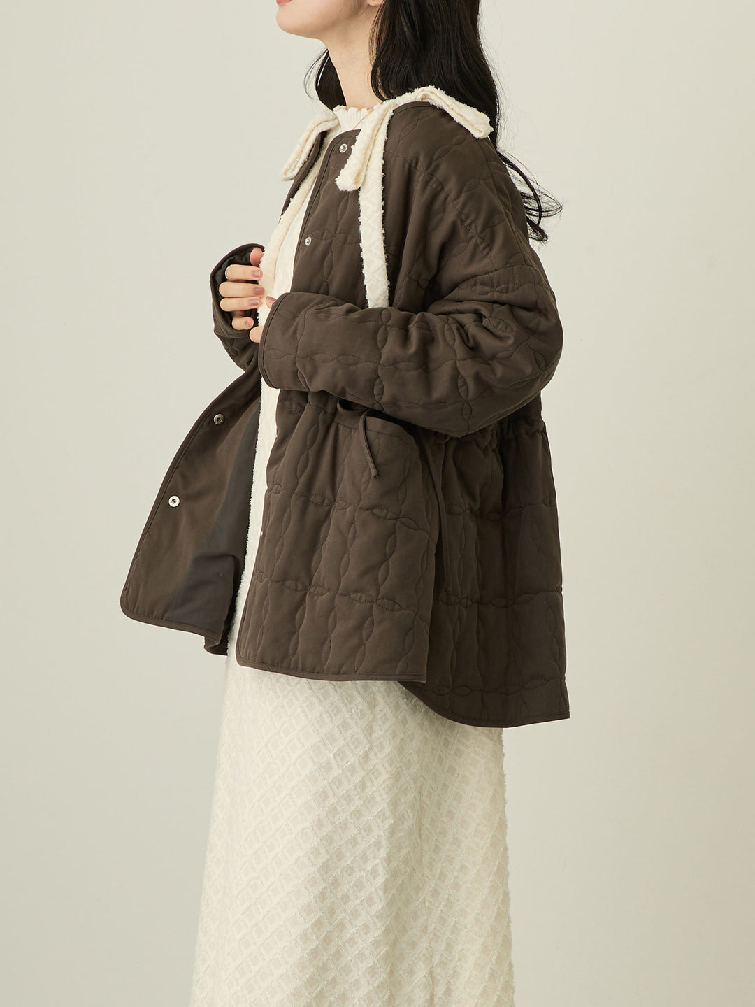 [Can be used for maternity and postpartum] Original quilted outerwear with ducker, Charcoal