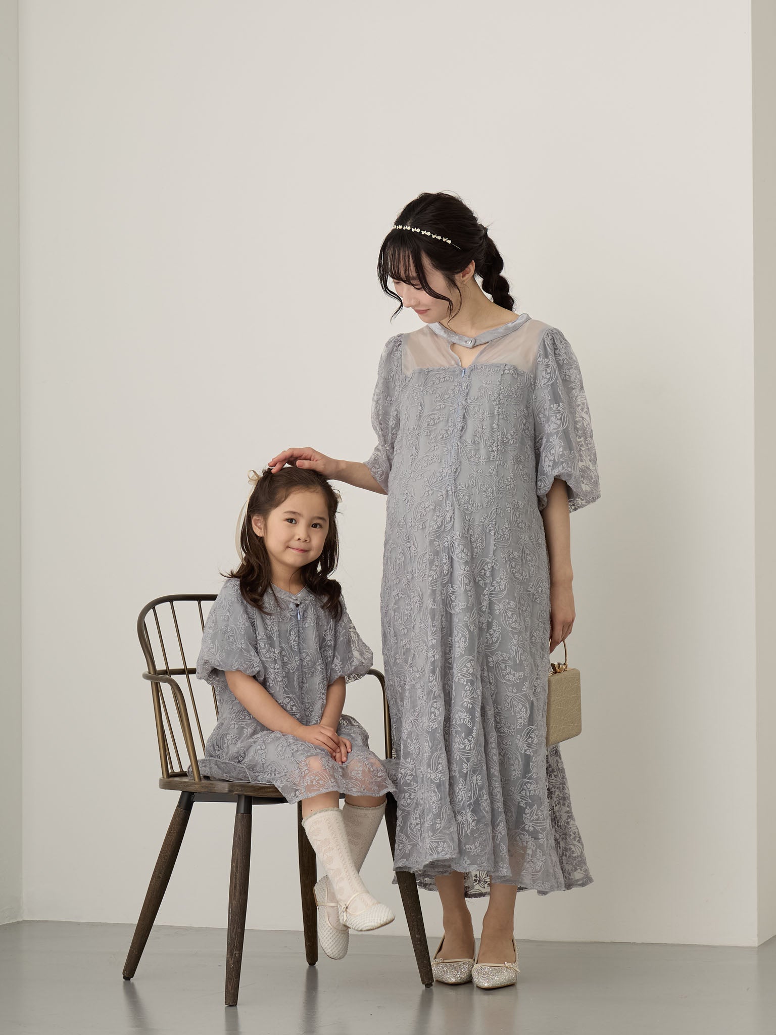 キッズ】ボリューム袖総レースドレス Blue gray – honono for mom&baby