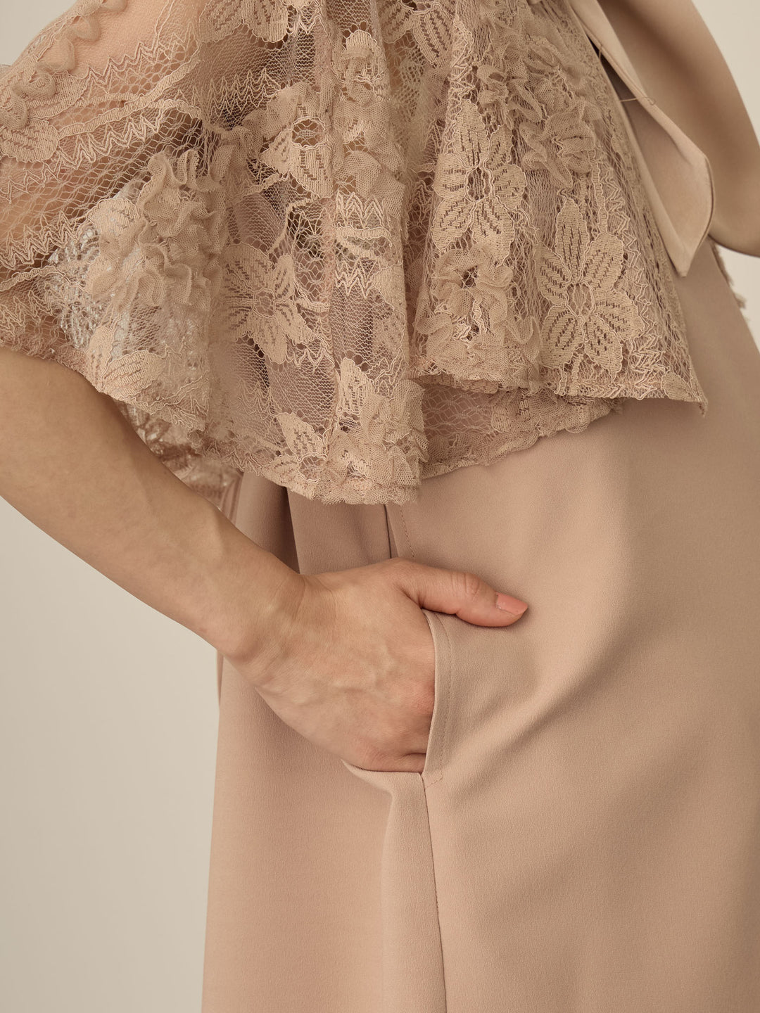 [Maternity/Nursing Wear] Lace Cape Dress Pink Beige