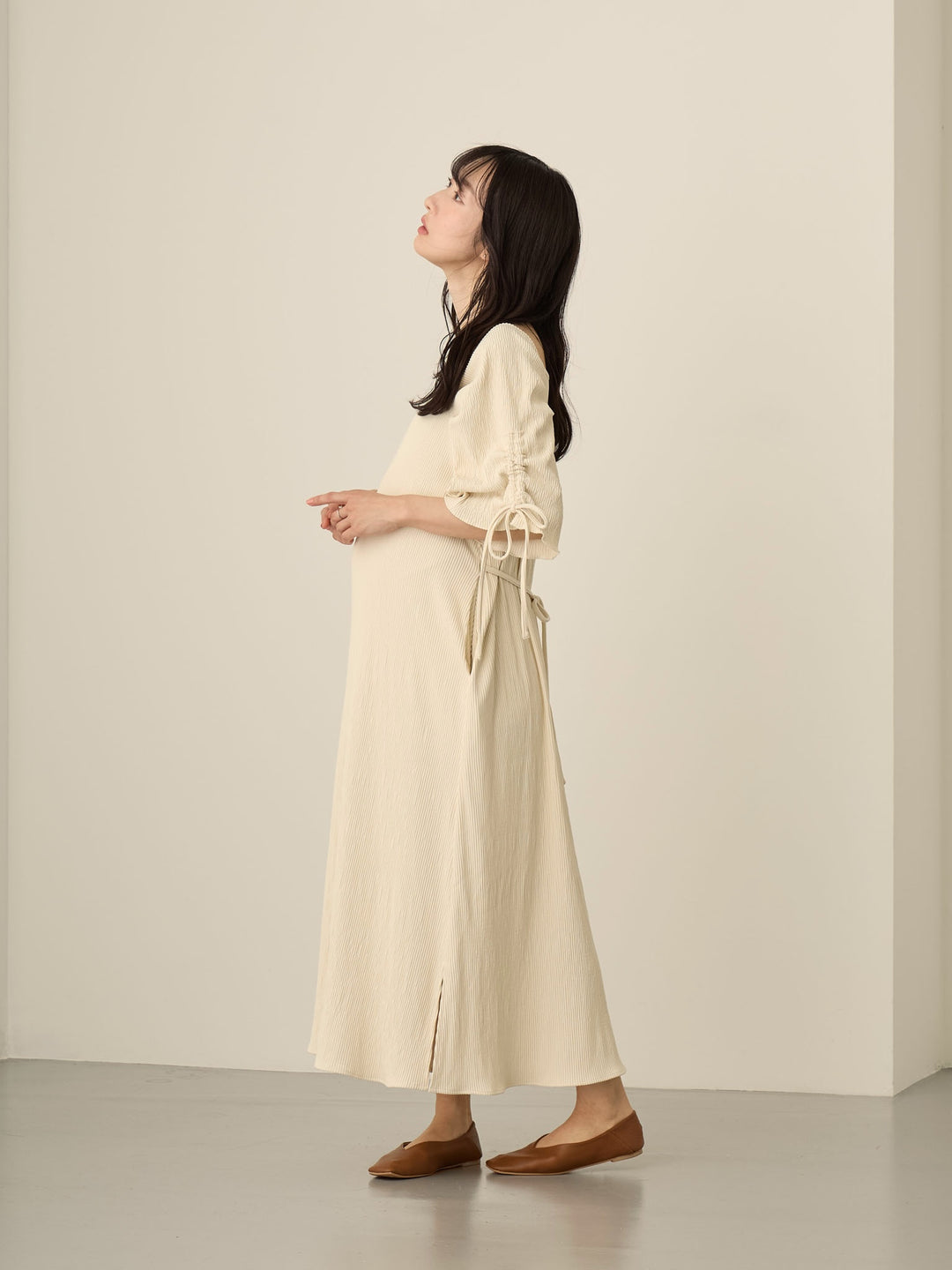 [Maternity/Nursing Wear] Sleeve Ribbon Square Dress Ivory