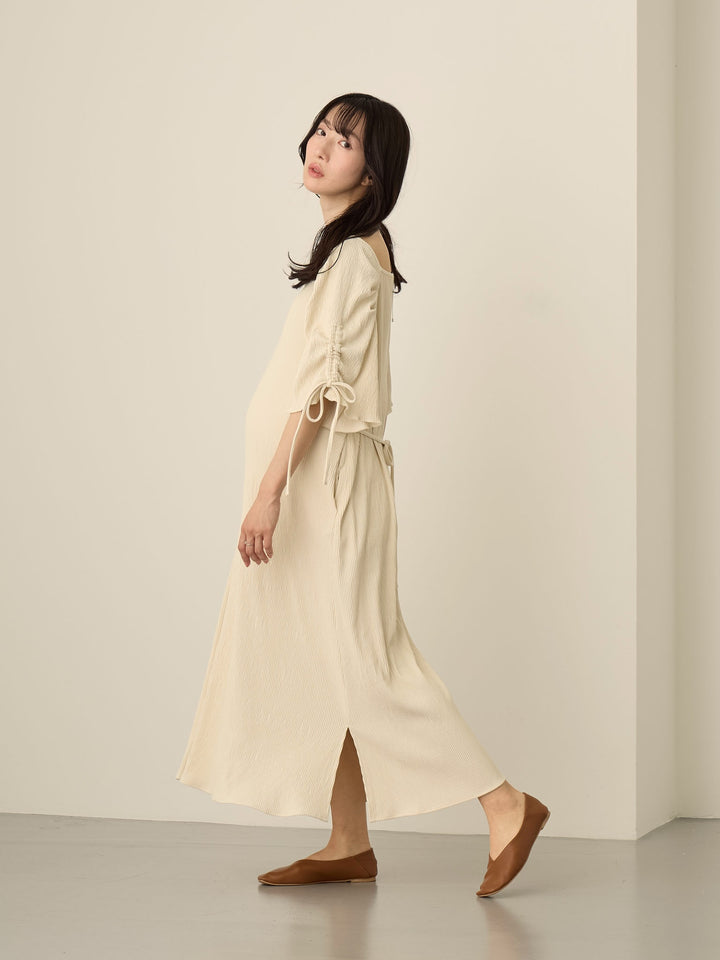 [Maternity/Nursing Wear] Sleeve Ribbon Square Dress Ivory