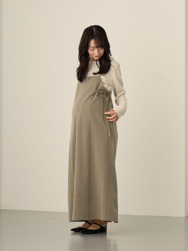 [Maternity/Nursing Wear] Side Ribbon Cami Dress Khaki