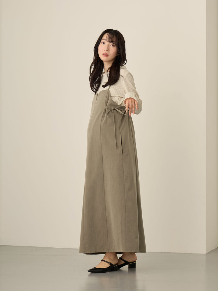 [Maternity/Nursing Wear] Side Ribbon Cami Dress Khaki