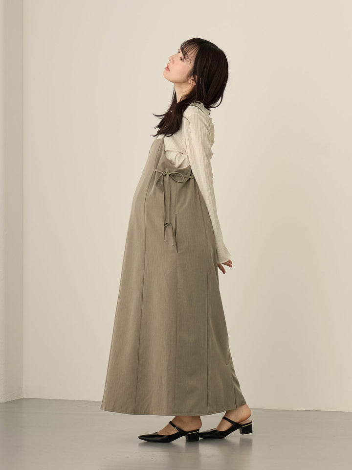 [Maternity/Nursing Wear] Side Ribbon Cami Dress Khaki