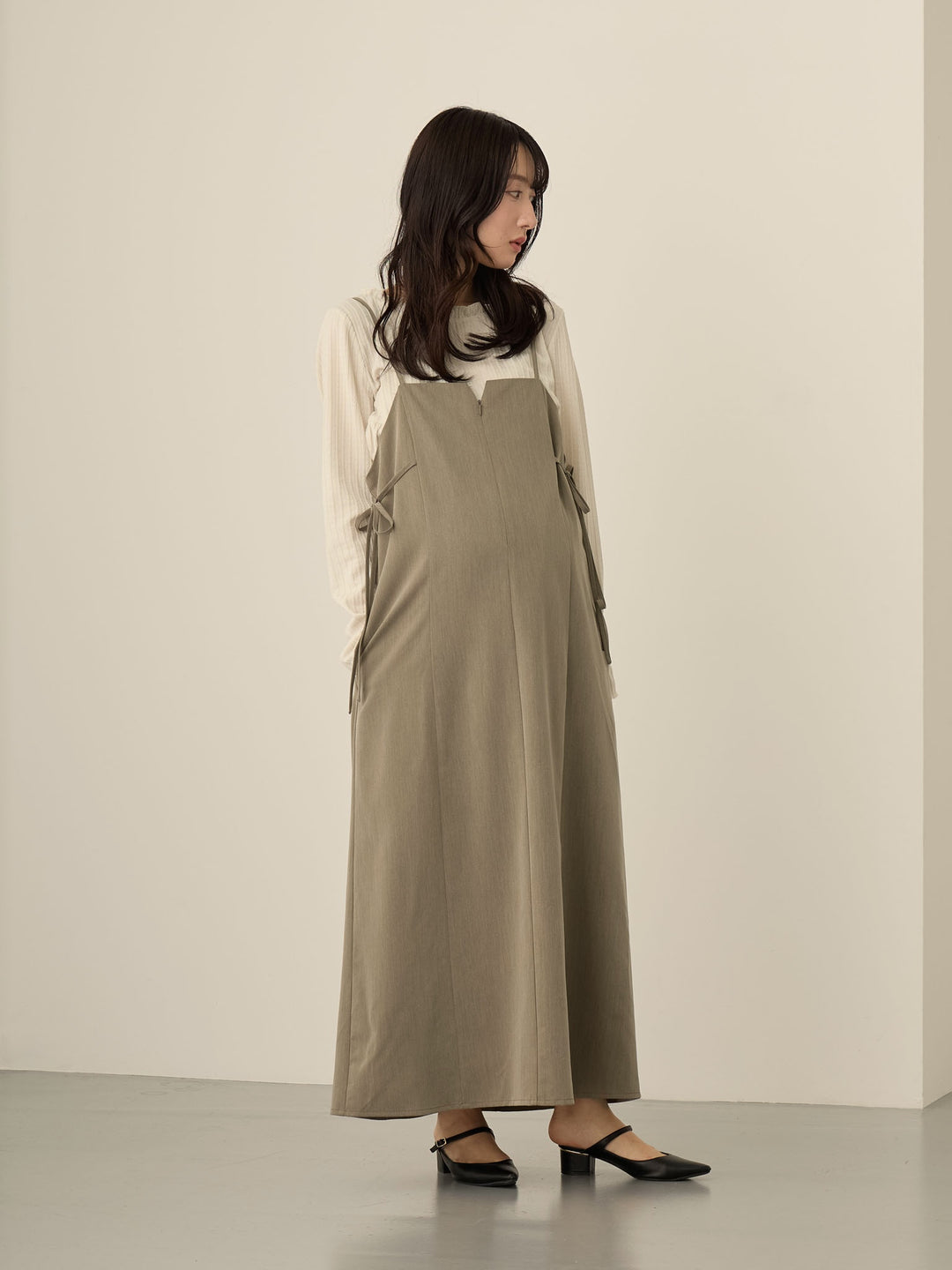 [Maternity/Nursing Wear] Side Ribbon Cami Dress Khaki