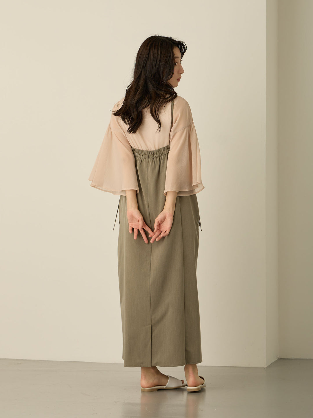 [Maternity/Nursing Wear] Sheer 2-way blouse and inner set Pink beige