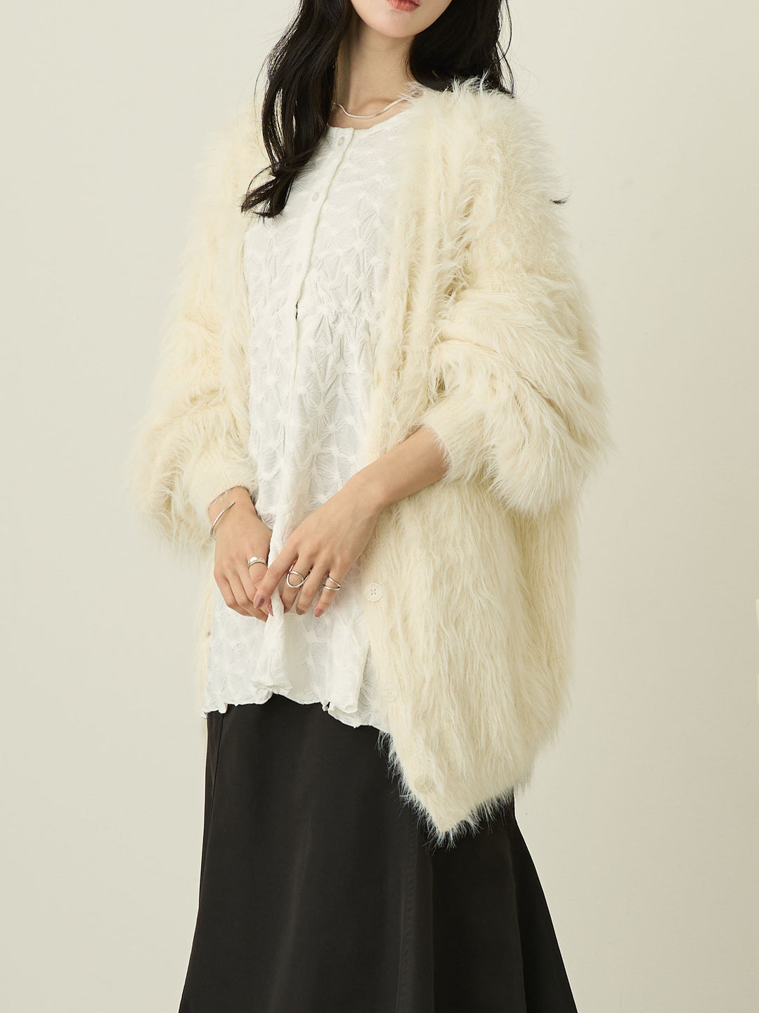 [Maternity/Nursing Wear] Fluffy Cardigan Ecru