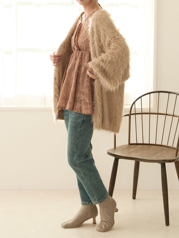 [Maternity/Nursing Wear] Fluffy Cardigan Beige