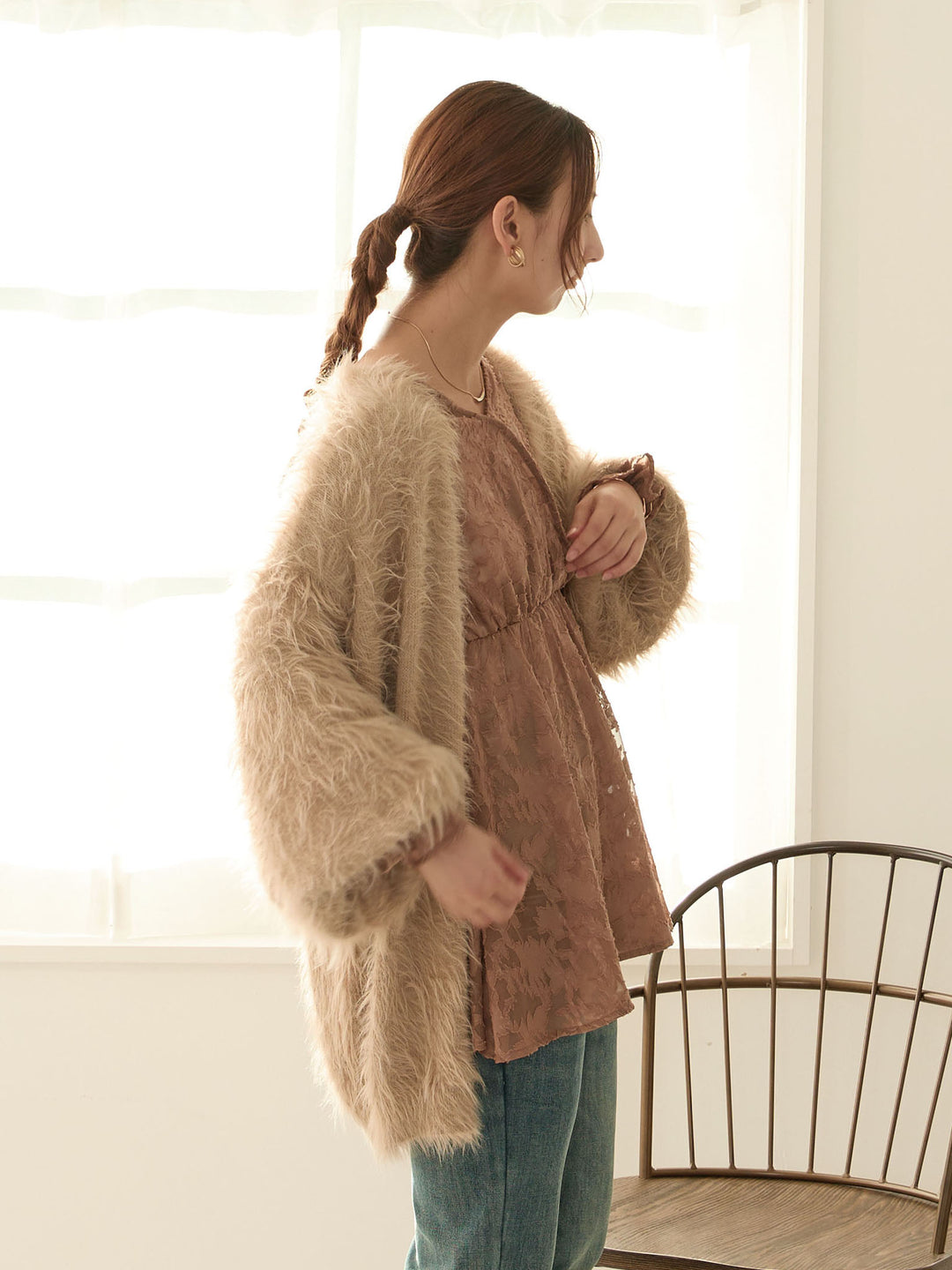 [Maternity/Nursing Wear] Fluffy Cardigan Beige