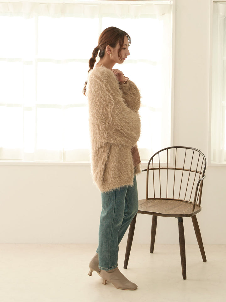 [Maternity/Nursing Wear] Fluffy Cardigan Beige