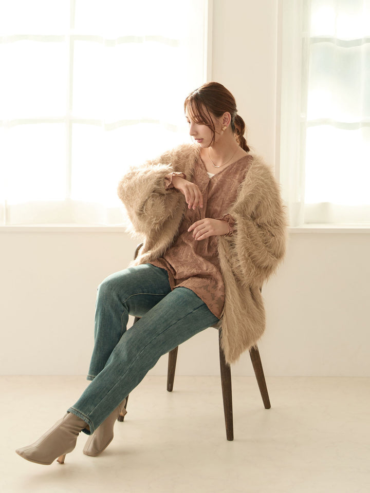 [Maternity/Nursing Wear] Fluffy Cardigan Beige