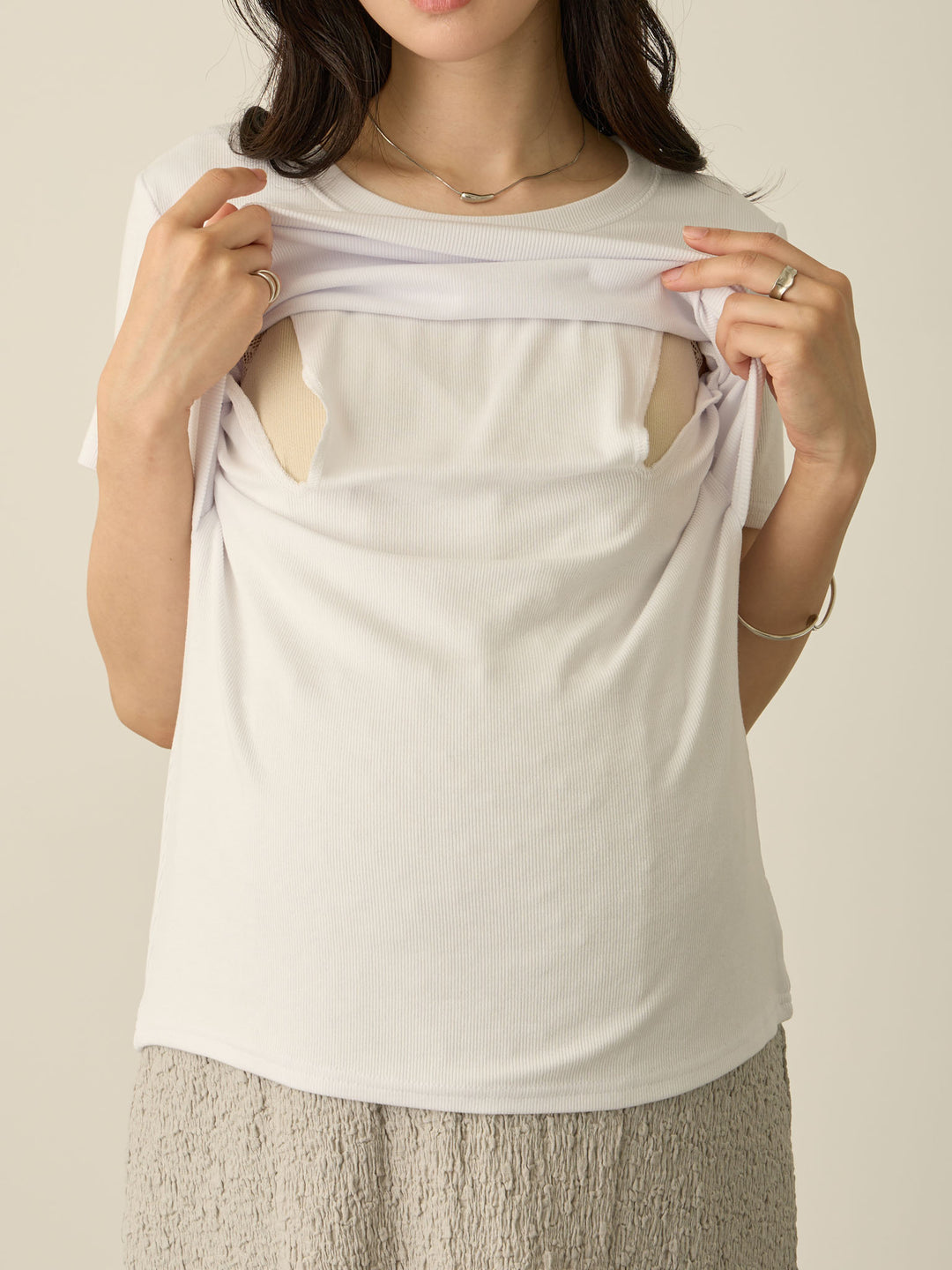 【マタニティ・授乳服】シンプル授乳Tシャツ