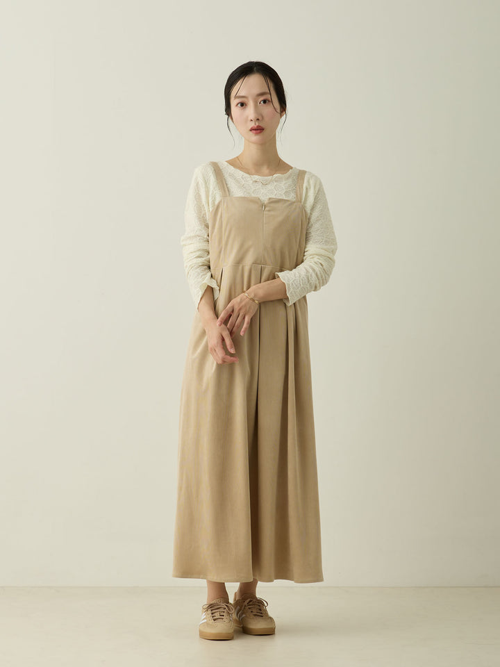 [Maternity/Nursing Wear] Corduroy Jumper Skirt, Beige