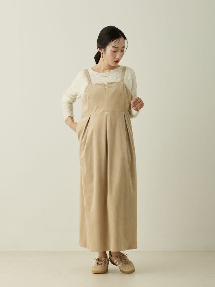 [Maternity/Nursing Wear] Corduroy Jumper Skirt, Beige