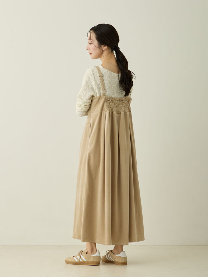 [Maternity/Nursing Wear] Corduroy Jumper Skirt, Beige