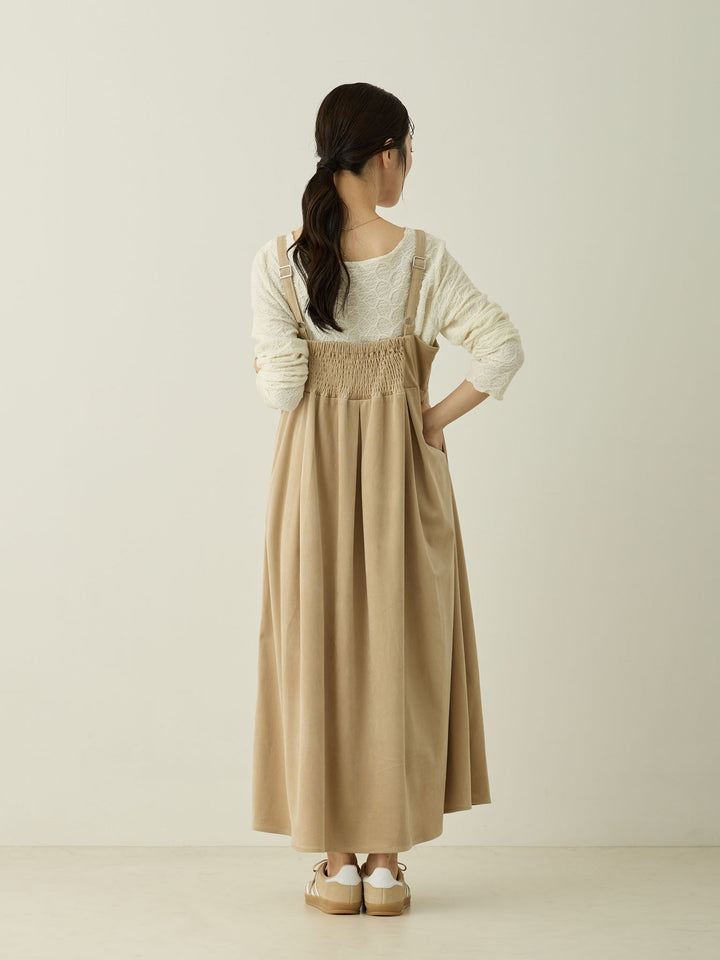 [Maternity/Nursing Wear] Corduroy Jumper Skirt, Beige