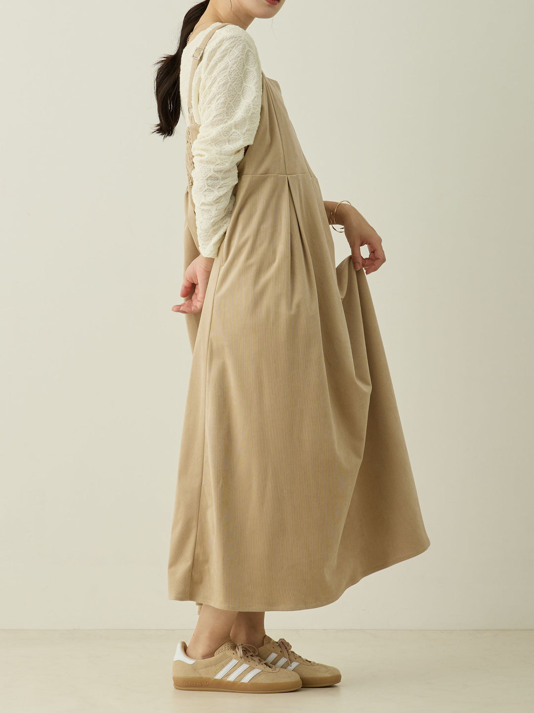 [Maternity/Nursing Wear] Corduroy Jumper Skirt, Beige