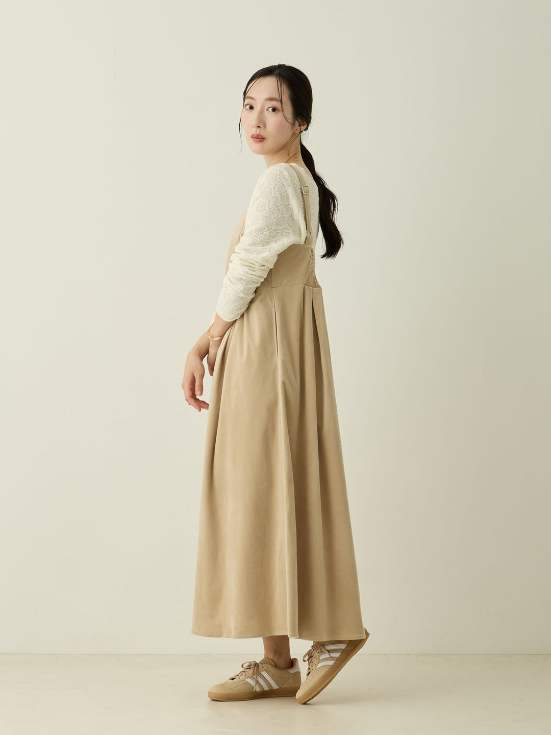 [Maternity/Nursing Wear] Corduroy Jumper Skirt, Beige