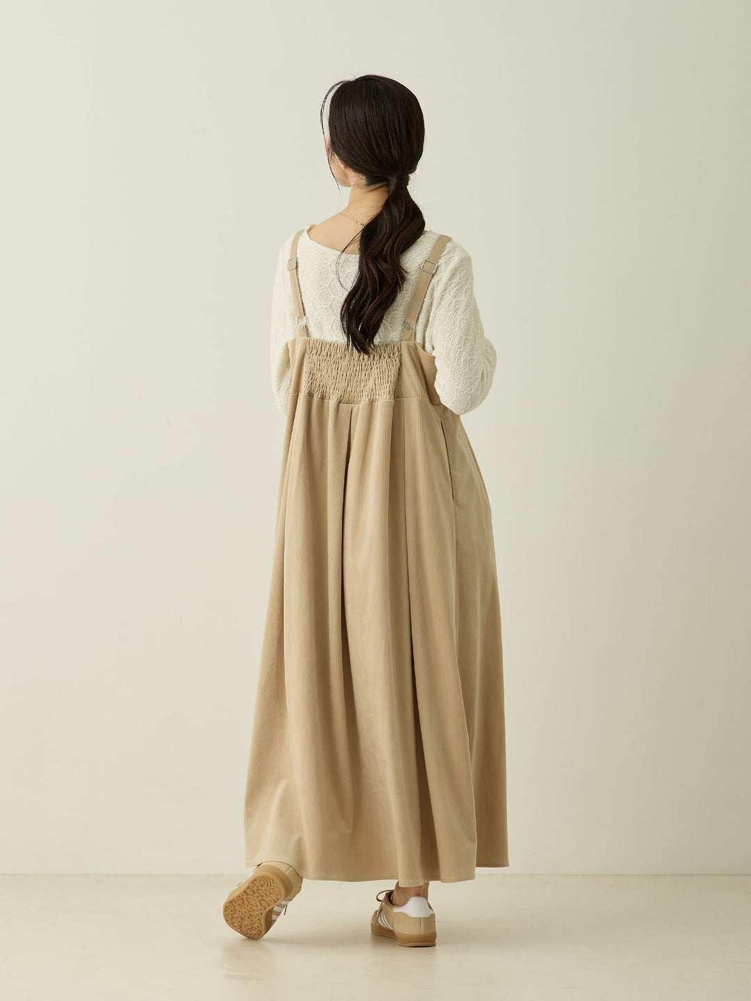 [Maternity/Nursing Wear] Corduroy Jumper Skirt, Beige