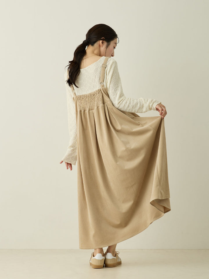 [Maternity/Nursing Wear] Corduroy Jumper Skirt, Beige