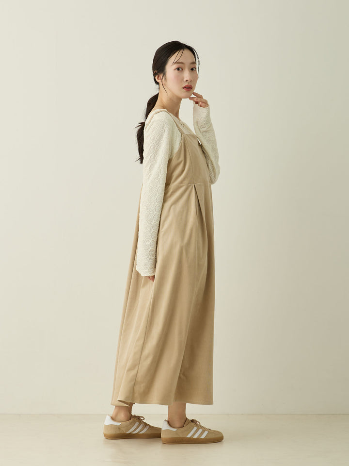 [Maternity/Nursing Wear] Corduroy Jumper Skirt, Beige