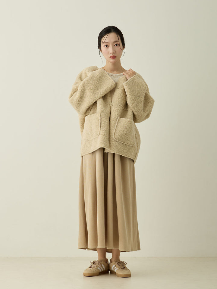 【マタニティ・産後】リバーシブルボアダッカー付きジャケット Beige