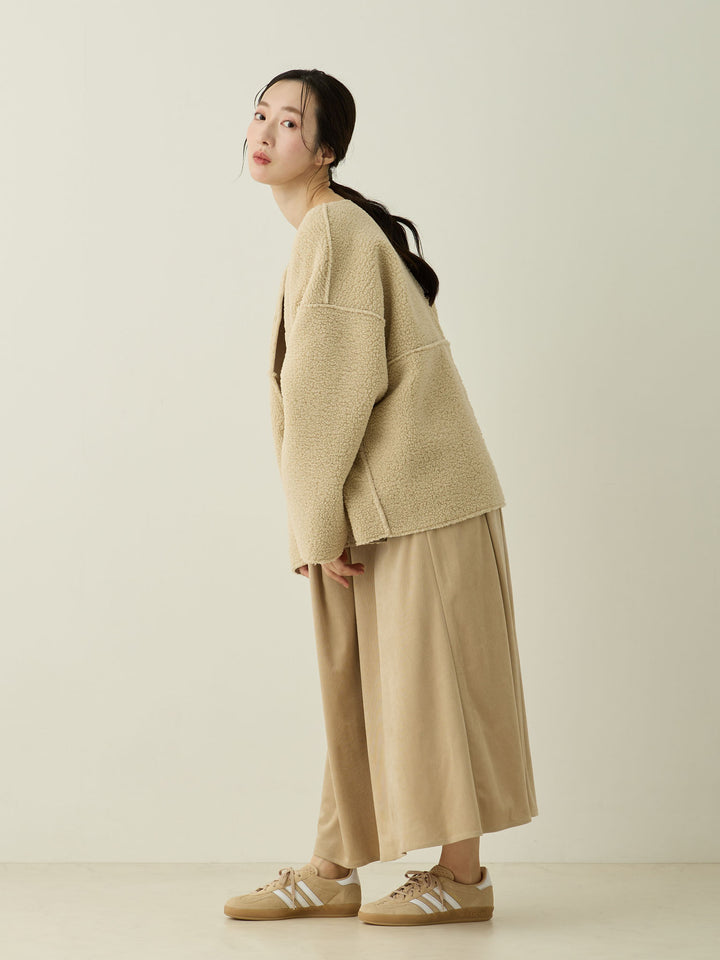 【マタニティ・産後】リバーシブルボアダッカー付きジャケット Beige