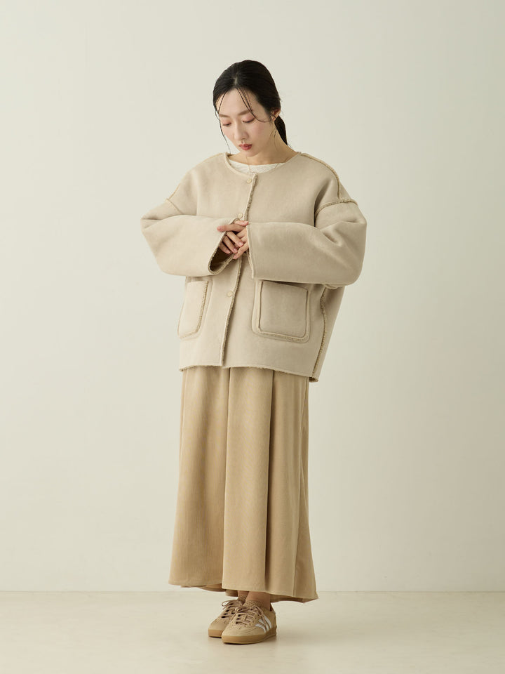 【マタニティ・産後】リバーシブルボアダッカー付きジャケット Beige