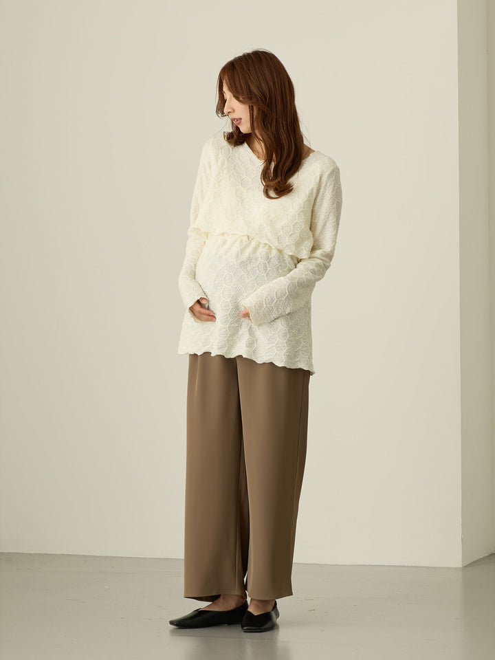 [Maternity/Postpartum] Waist shirred pants Brown