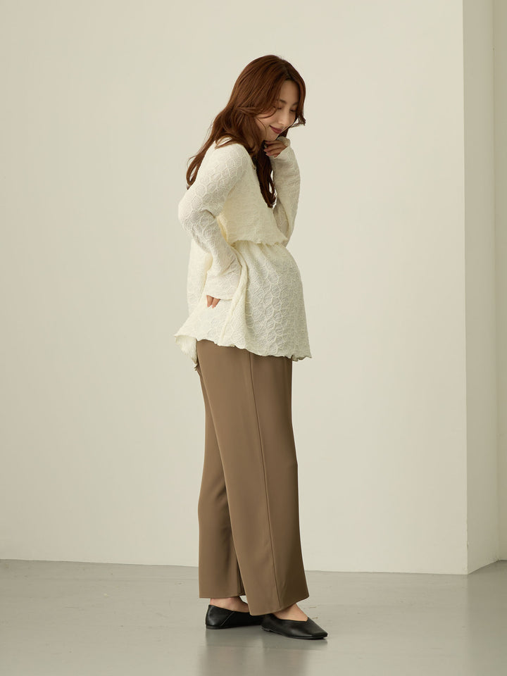 [Maternity/Postpartum] Waist shirred pants Brown