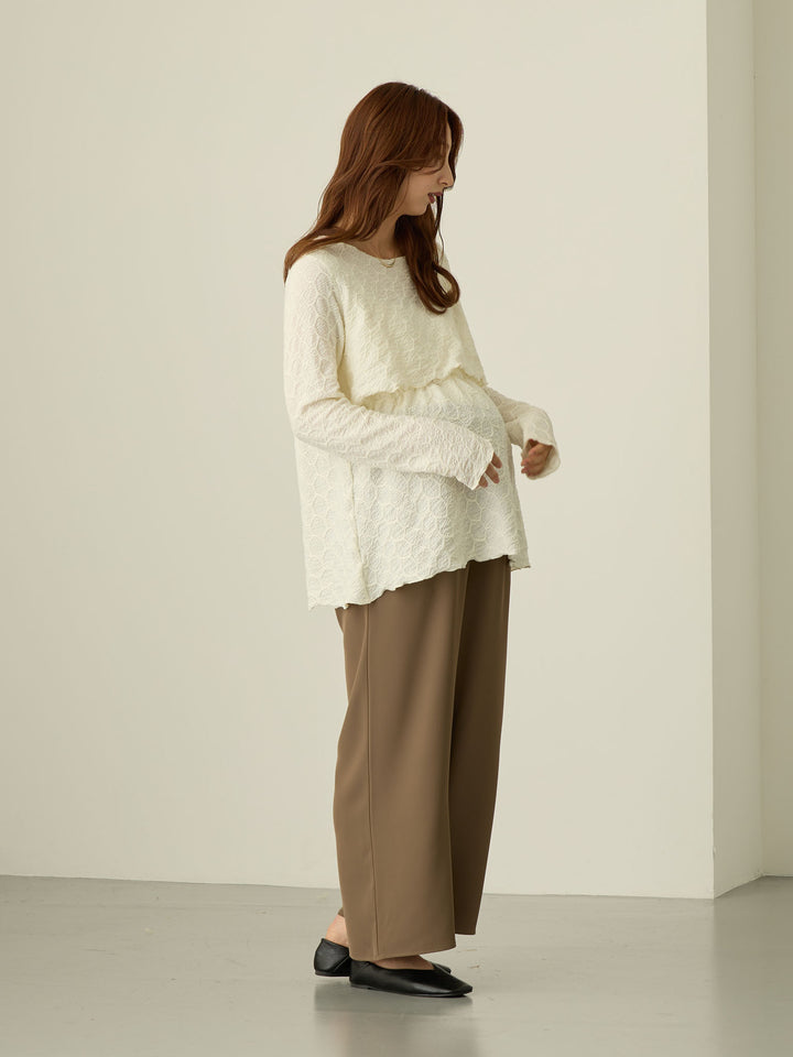 [Maternity/Postpartum] Waist shirred pants Brown