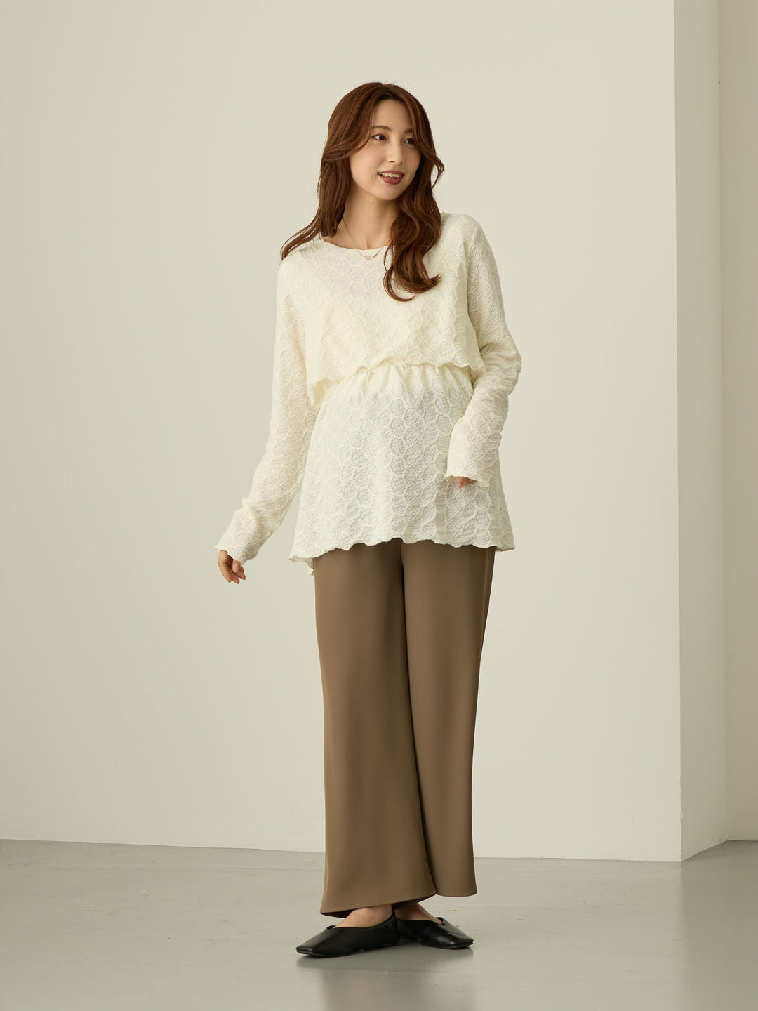 [Maternity/Postpartum] Waist shirred pants Brown