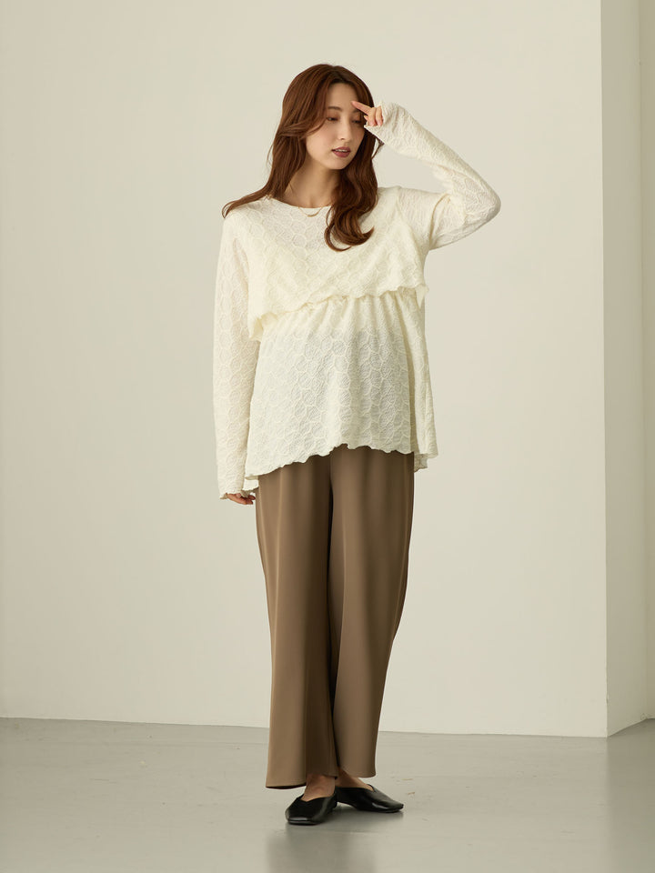 [Maternity/Postpartum] Waist shirred pants Brown