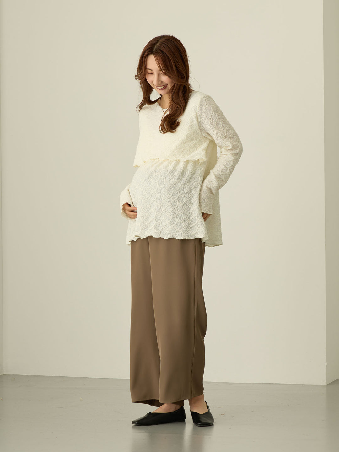 [Maternity/Postpartum] Waist shirred pants Brown