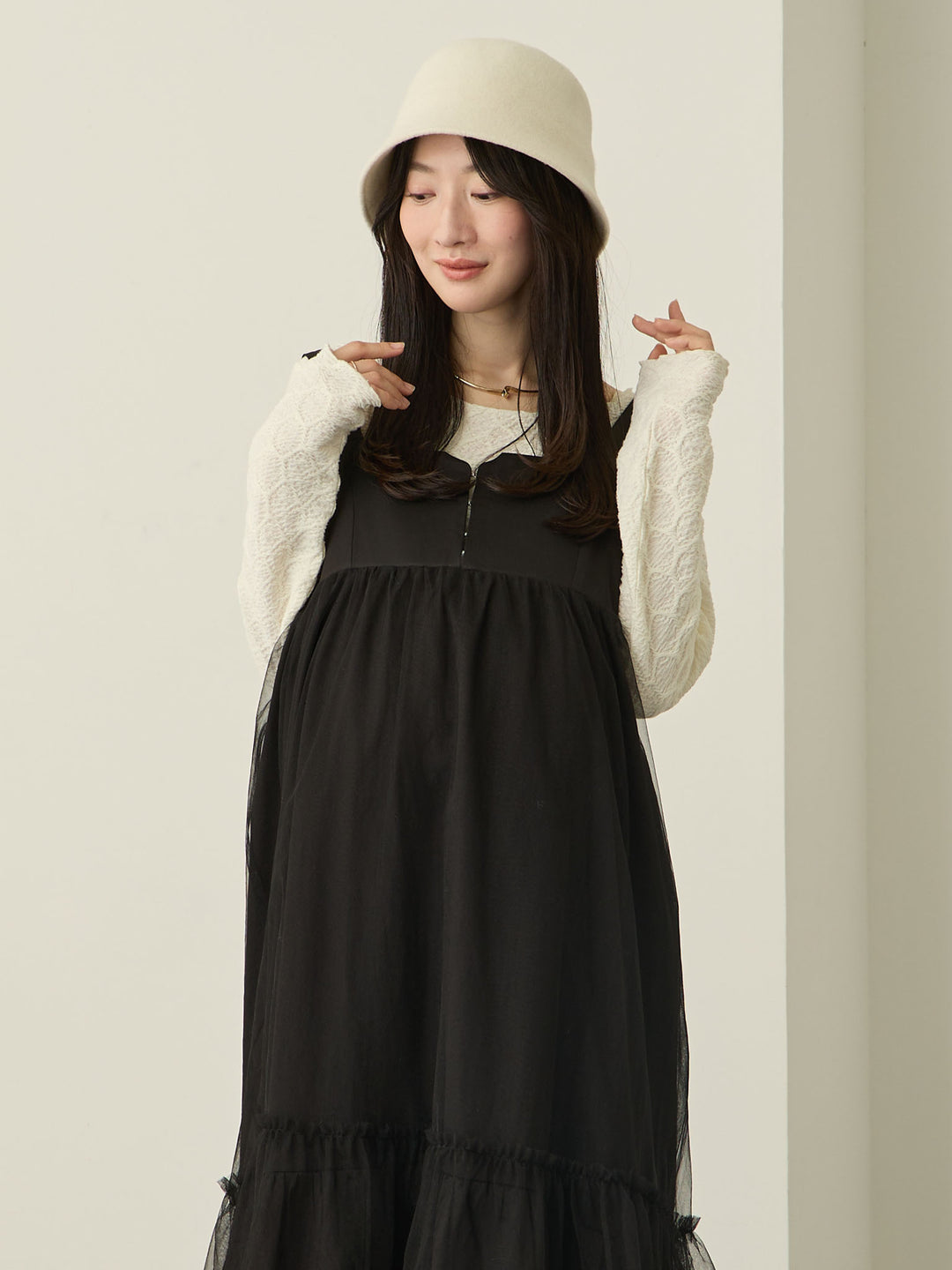 [Maternity/Nursing Wear] Tulle Jumper Skirt Black