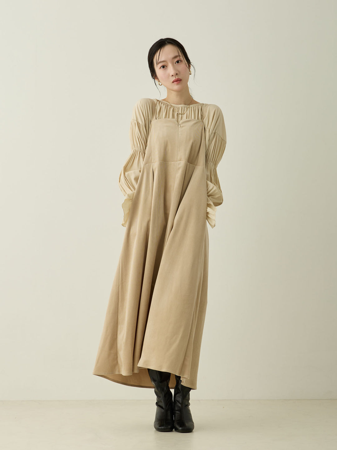 [Maternity/Nursing Wear] Corduroy Jumper Skirt, Beige