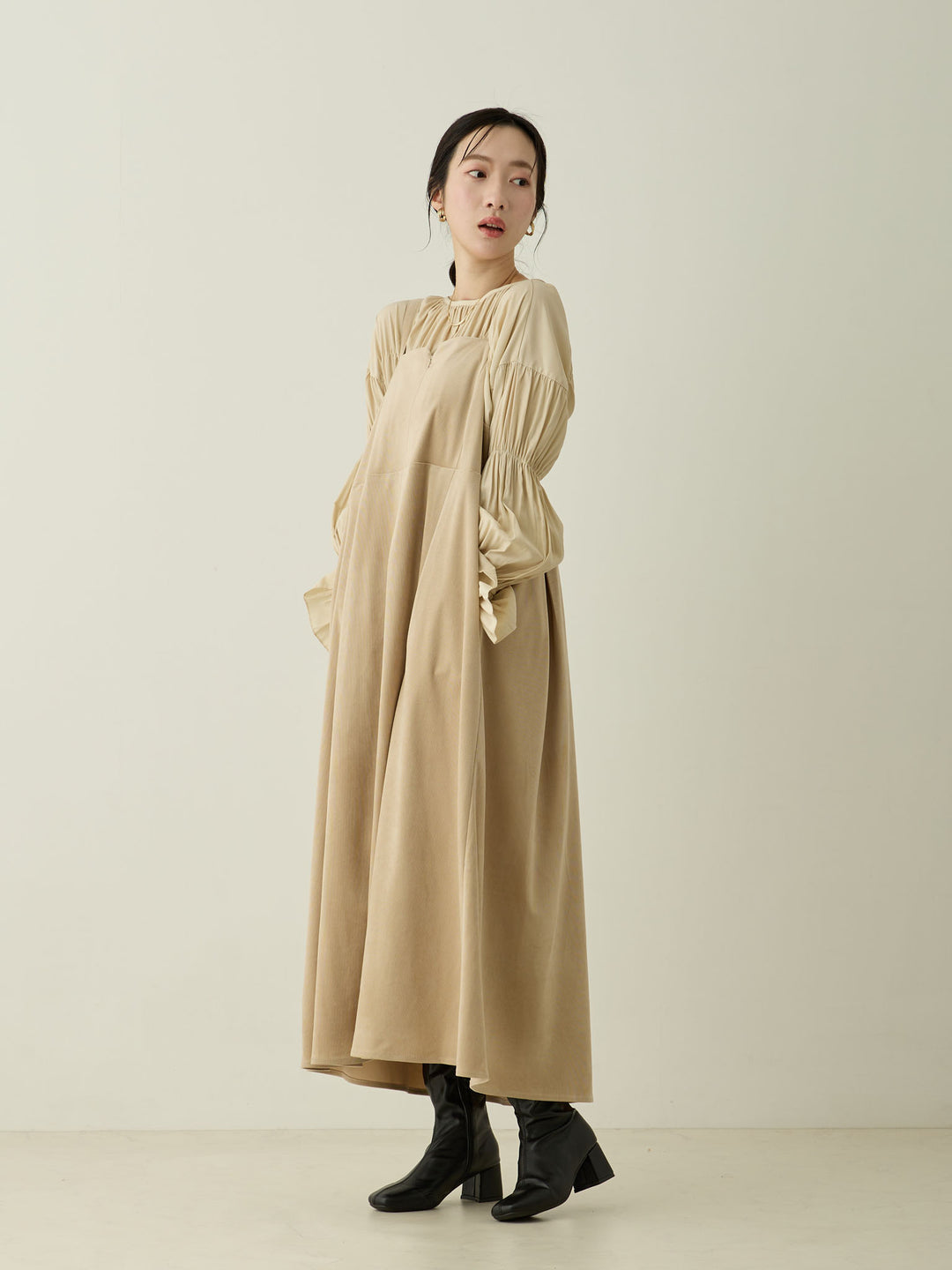 [Maternity/Nursing Wear] Corduroy Jumper Skirt, Beige