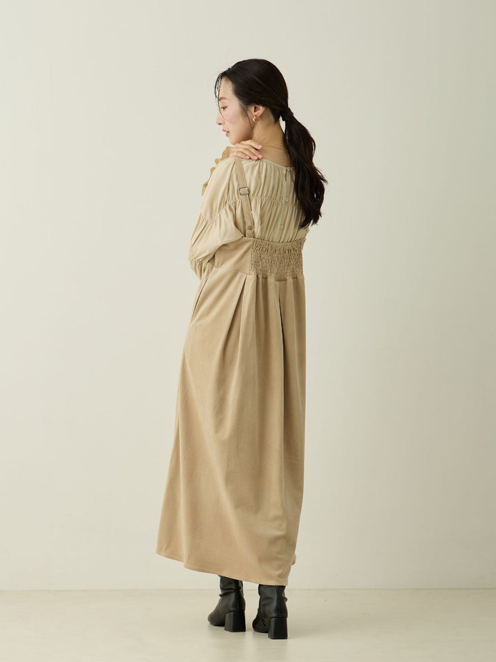 [Maternity/Nursing Wear] Corduroy Jumper Skirt, Beige