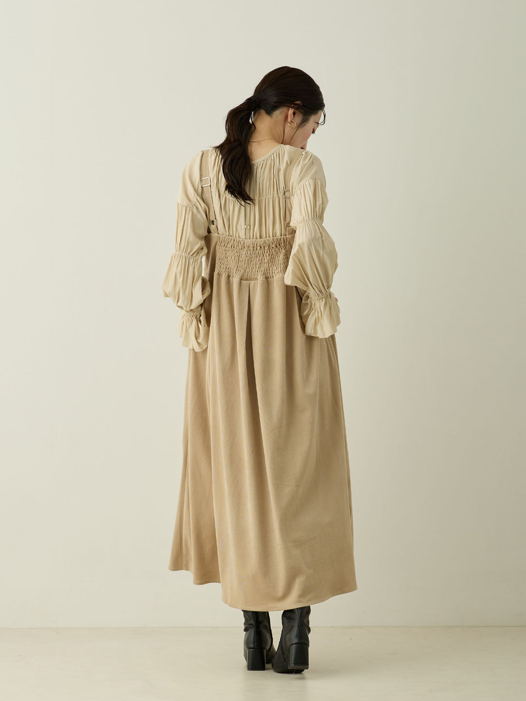 [Maternity/Nursing Wear] Corduroy Jumper Skirt, Beige