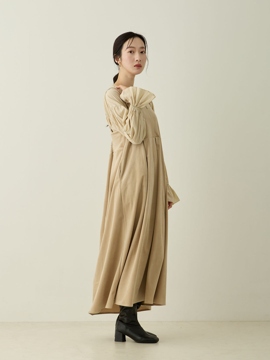 [Maternity/Nursing Wear] Corduroy Jumper Skirt, Beige