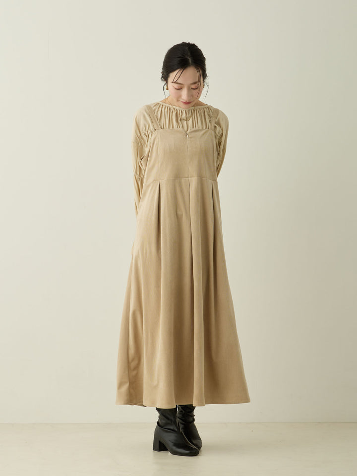 [Maternity/Nursing Wear] Corduroy Jumper Skirt, Beige